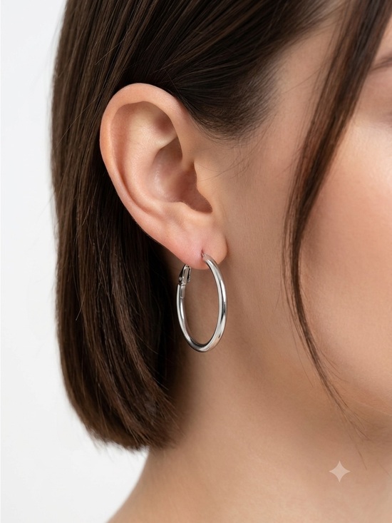 Jewelry - Silver Stainless Steel 1” Thin Minimalist Hoop Earrings